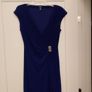 Blue "Chaps" Dress with a diamond pin at waistline